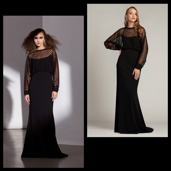 TADASHI SHOJI Esa Pearl Dotted Dolman‎ Sleeve Gown - Picture 1 of 10